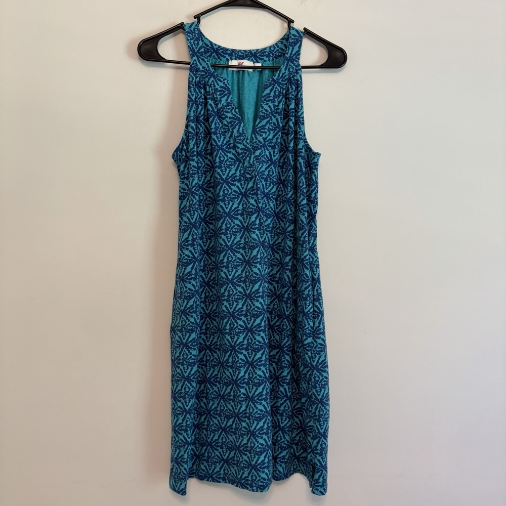Vineyard Vines Large sleeveless Tank Shift Dress Geometric Print Resort Blue